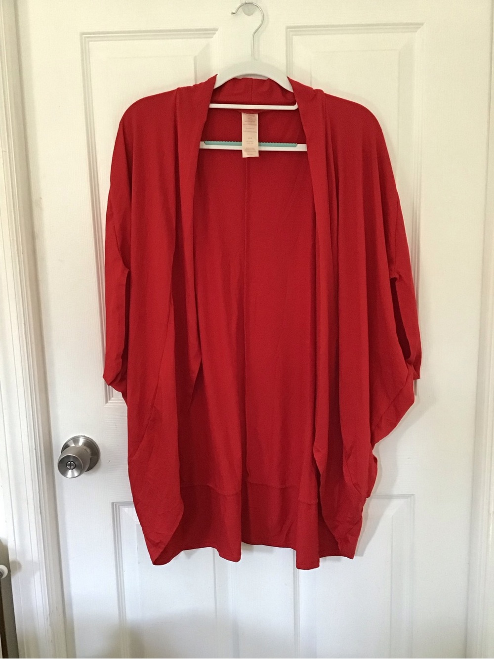 NWOT! Rhonda Shear Open-Front Red Cardigan